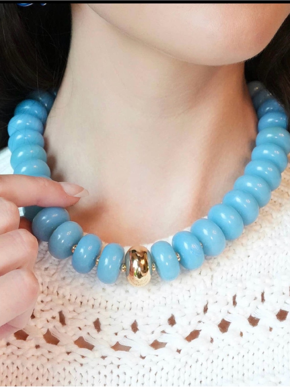 Blue Beaded Statement Necklace with Gold Accent & Gameday, Football Games, UNC